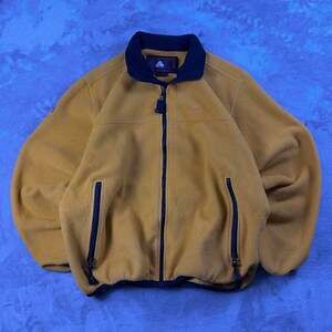 Vintage Y2K Nike ACG Thermal Layer 2 Fleece Jacket Mens Medium Yellow Full Zip